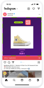 exemple de publicité sur instagram promotion de converse sur le site la Redoute